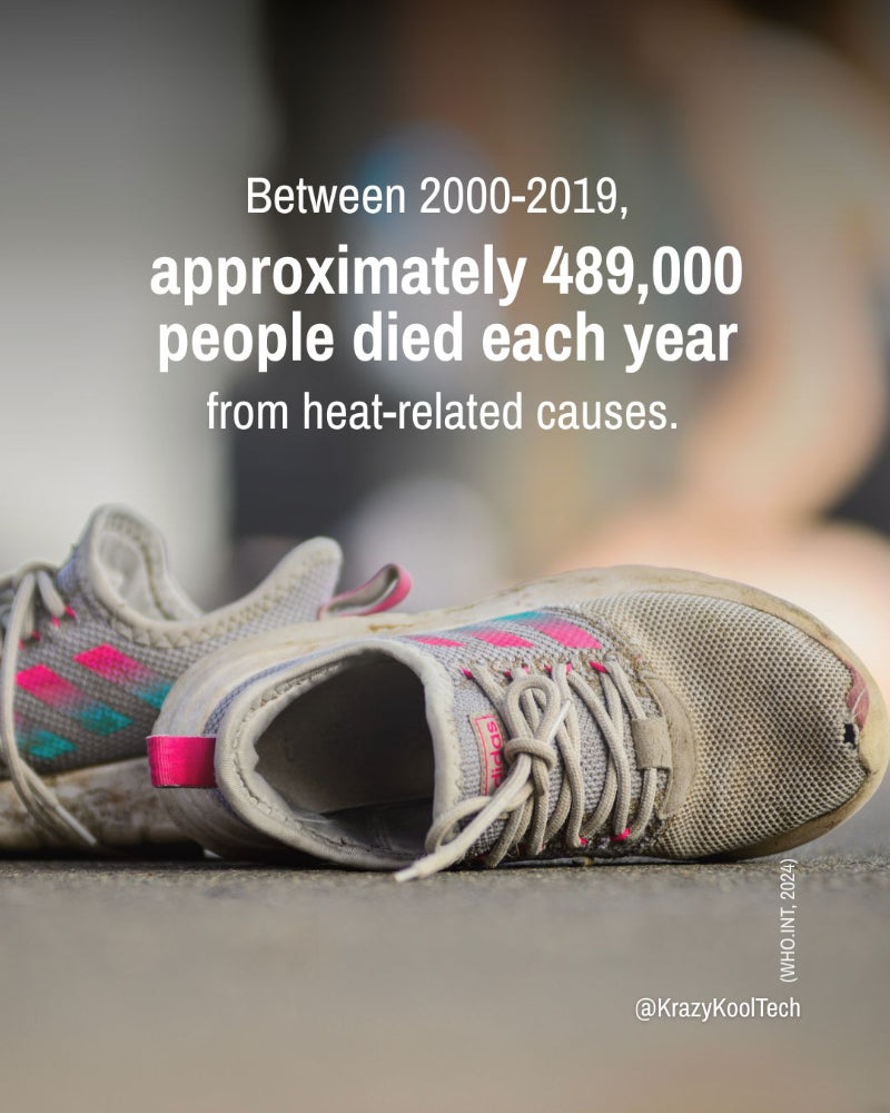 Between 2000-2019, approximately 489,000 people died each year from heat-related causes. Image: empty, old women's running shoes on gym floor