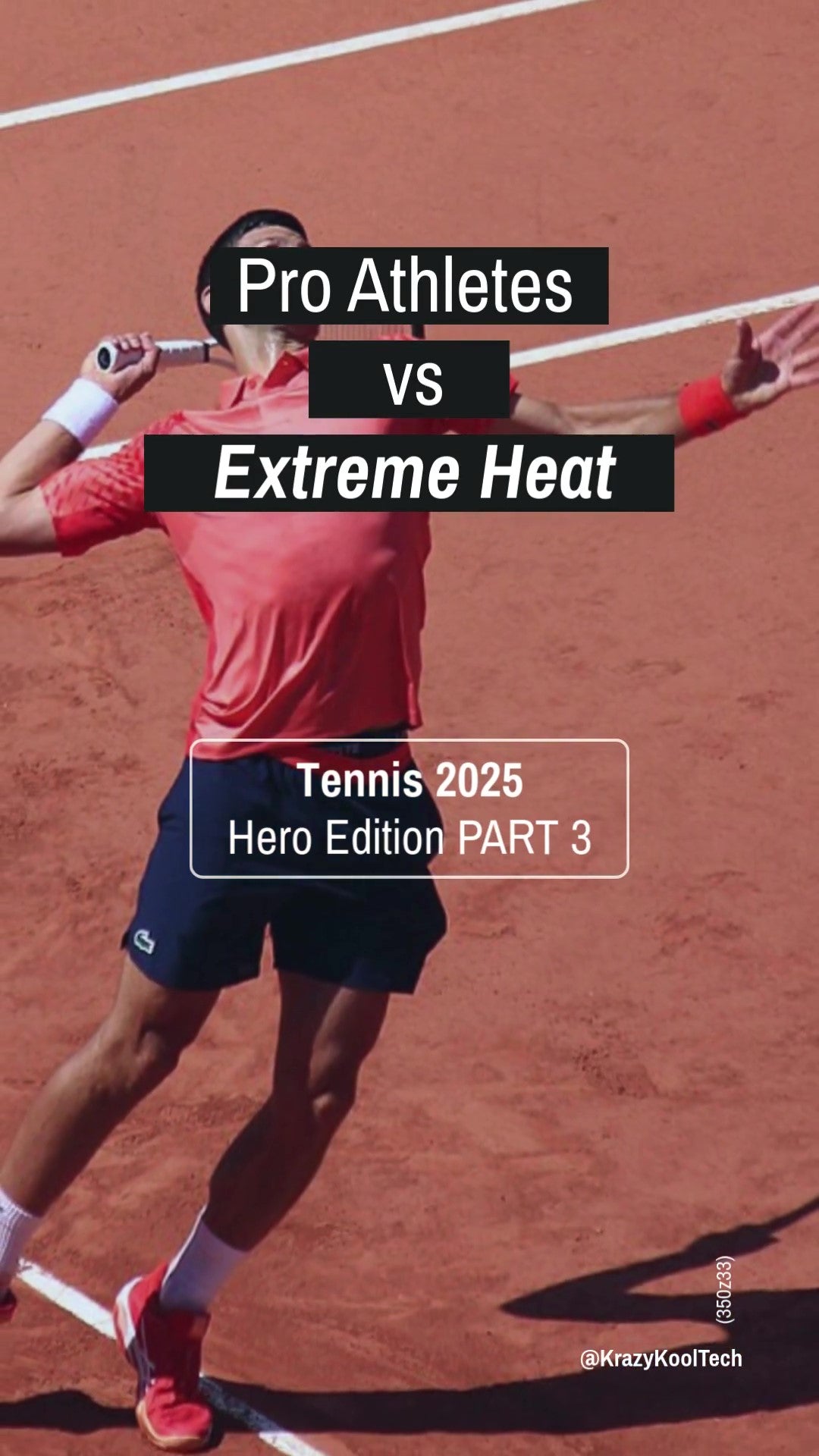Pro Athletes vs. Extreme Heat. Tennis 2025: Hero Edition Part 3. Image of goat Novak Djokovic about to serve on Roland Garros red clay court.