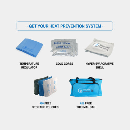 Get Your Krazy Kool Tech Heat Prevention System with a Temperature Regulator, Cold Cores, Hyper-Evaporative Shell, and a FREE Thermal Bag and FREE Storage Pouches