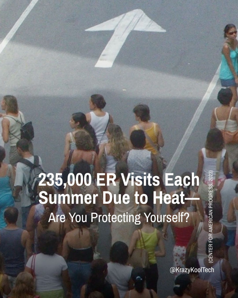 235,000 ER visits each summer due to heat (Center for American Progress) Are you protecting yourself? Image: women and men march and walk the street as a group with the road arrow sign directing forward