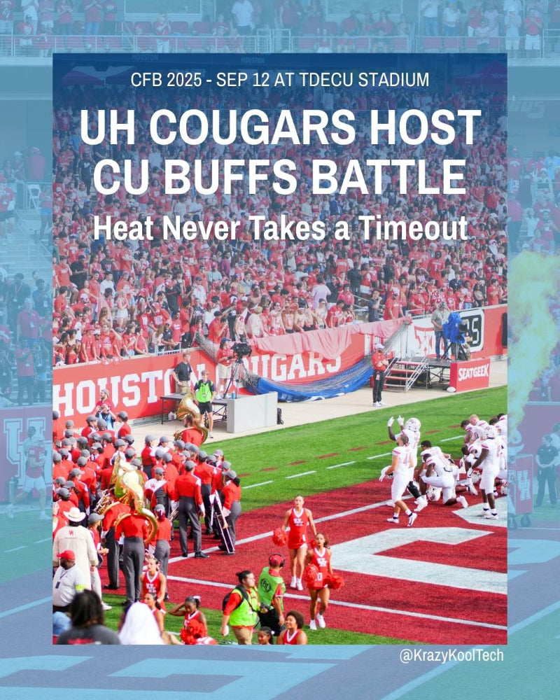Promotional poster for a football game between UHouston Cougars and ColoradoU Buffalos at TDECU Stadium.