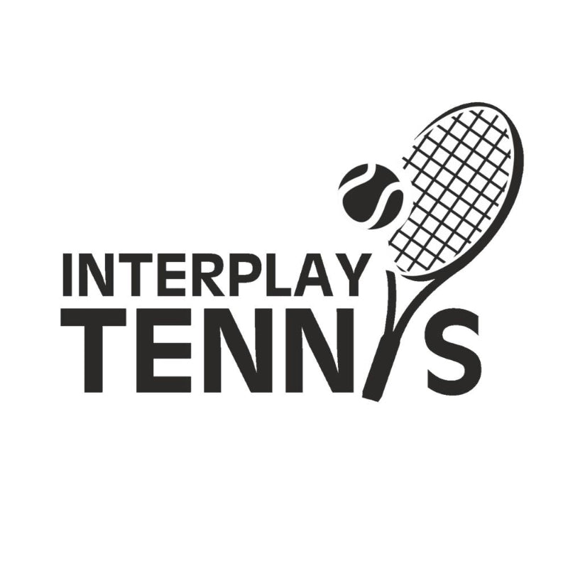 Logo for Interplay Tennis with a tennis racket and ball design.